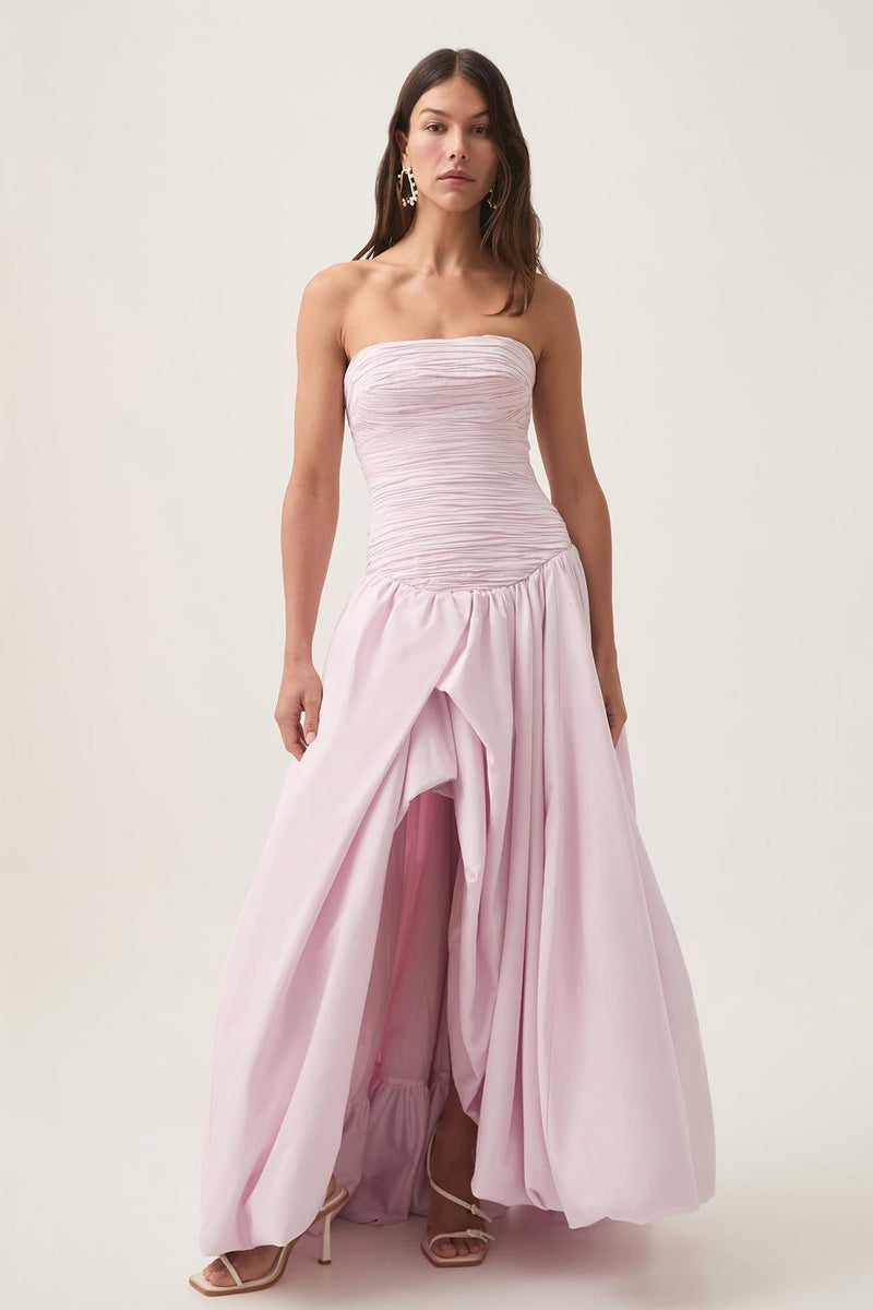 Off-shoulder Pleat Split Maxi Dress