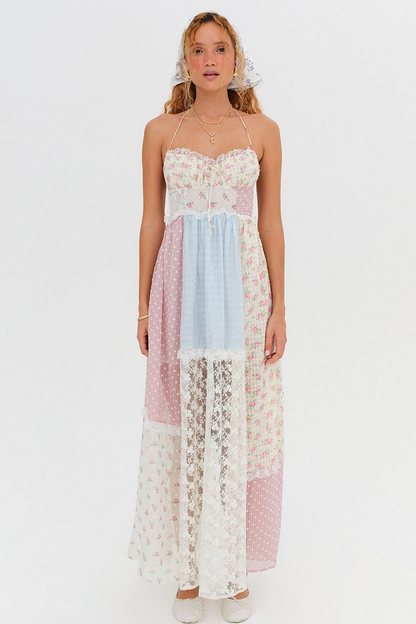 Patchwork Print Lace Midi Dress