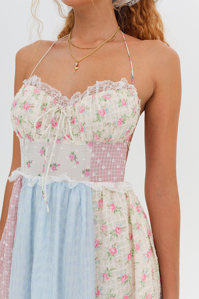 Patchwork Print Lace Midi Dress