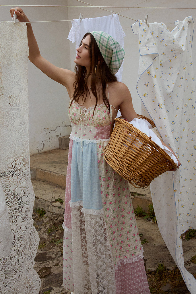 Patchwork Print Lace Midi Dress