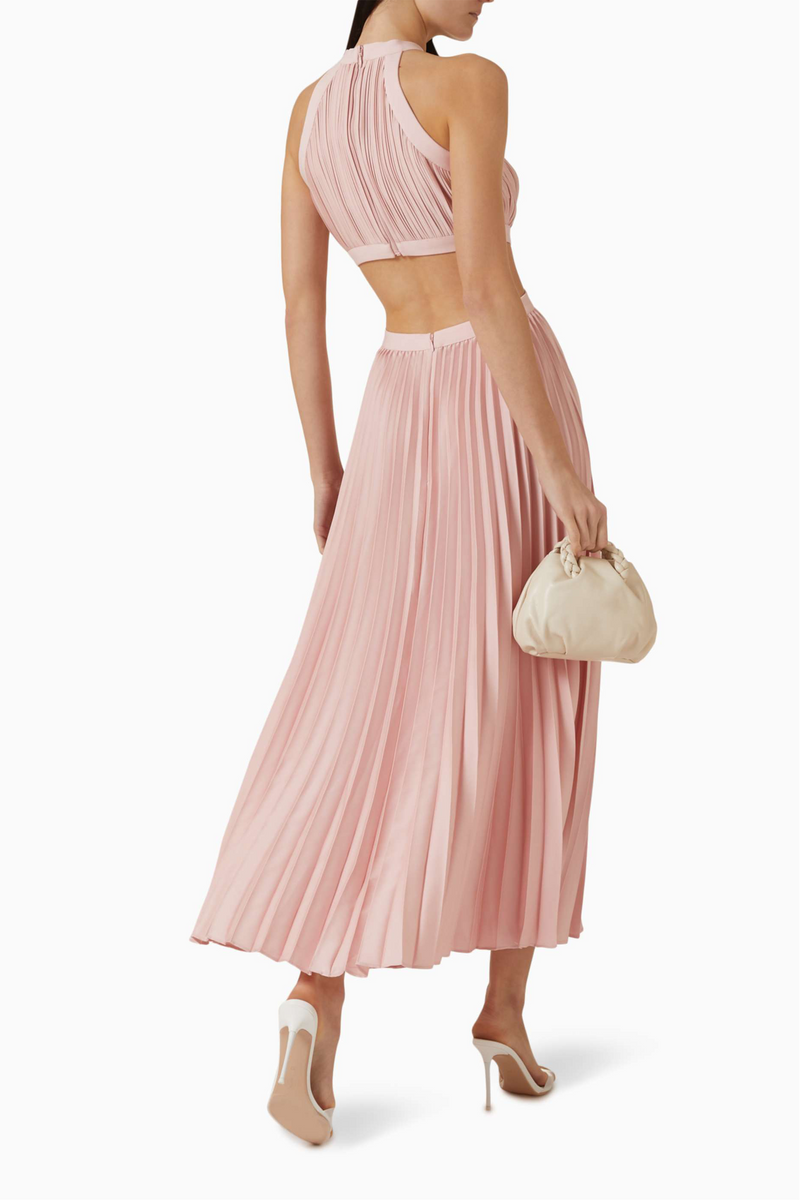 Pleat Cut-out Halter Neck Maxi Dress