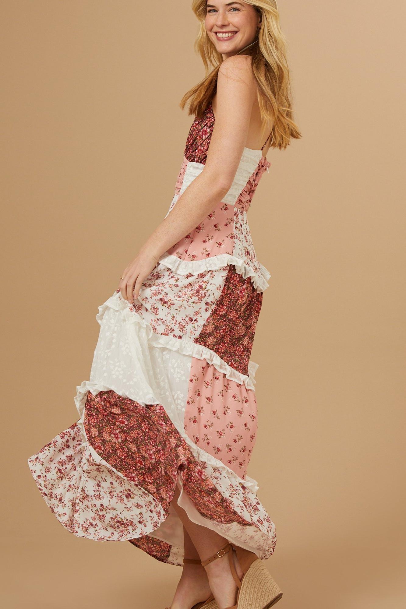 Splicing Frill Midi Dress