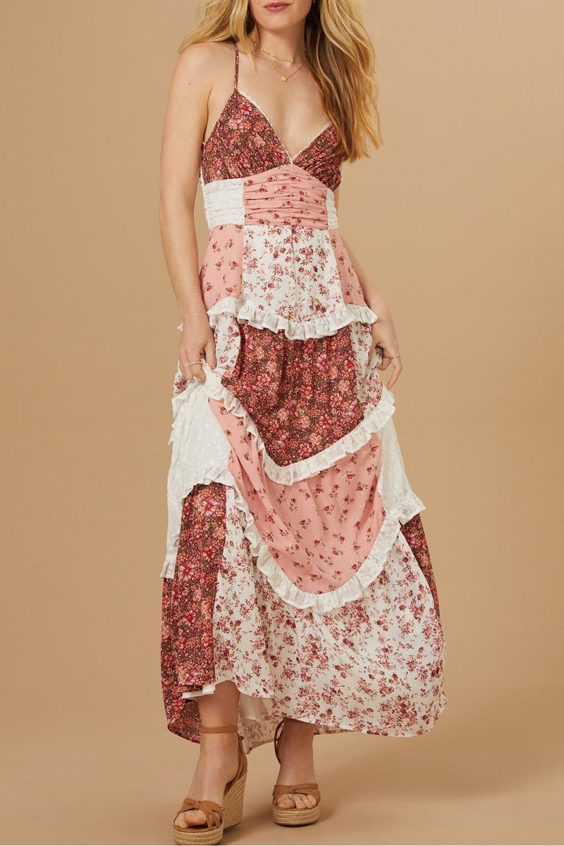 Splicing Frill Midi Dress