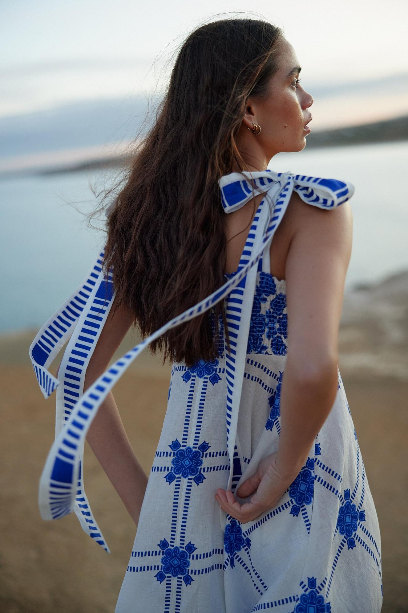 Paisley Print Lace Up Sleeveless Midi Dress