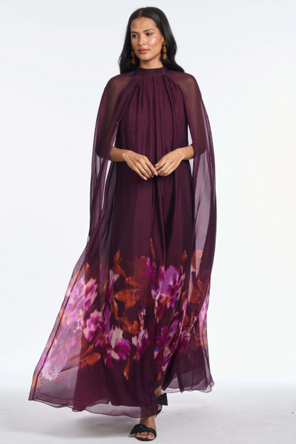 Cape Sleeve Low Neck Maxi Dress