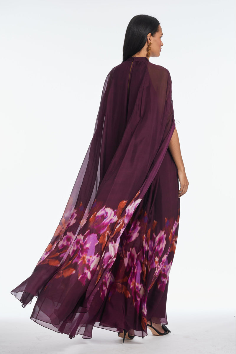 Cape Sleeve Low Neck Maxi Dress