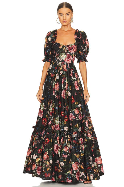 Puff Sleeve Sweetheart Neck Maxi Dress