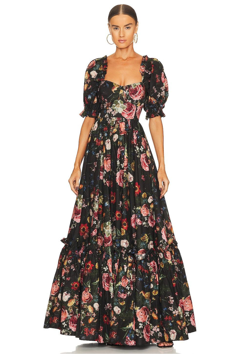 Puff Sleeve Sweetheart Neck Maxi Dress