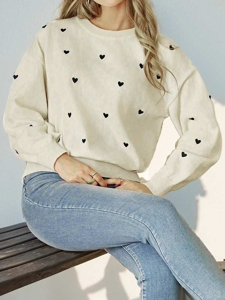 Autumn Winter Love Printed Fresh Pullover Sweater
