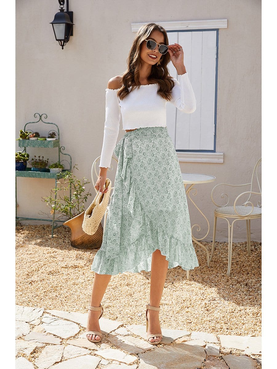 Wrap-tie Ruffle Skirt