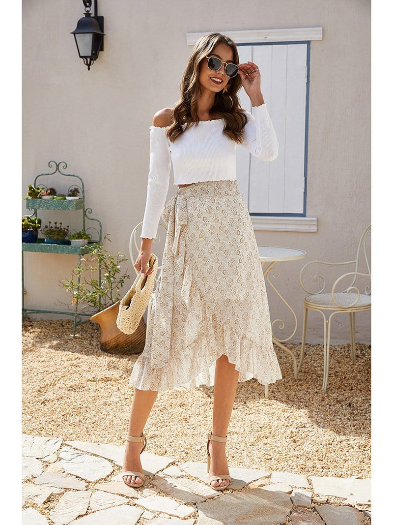 Wrap-tie Ruffle Skirt