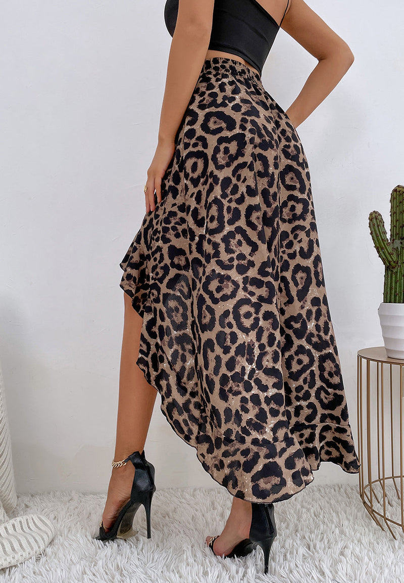 High Waist Printed Hi-low Skirt