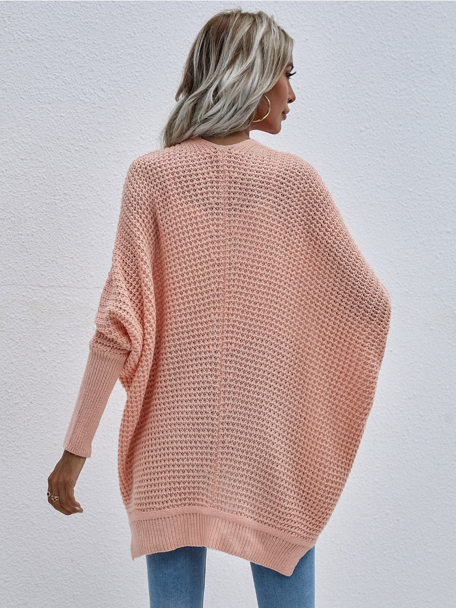 | Batwing-sleeve Open Knit Cardigan - Peach