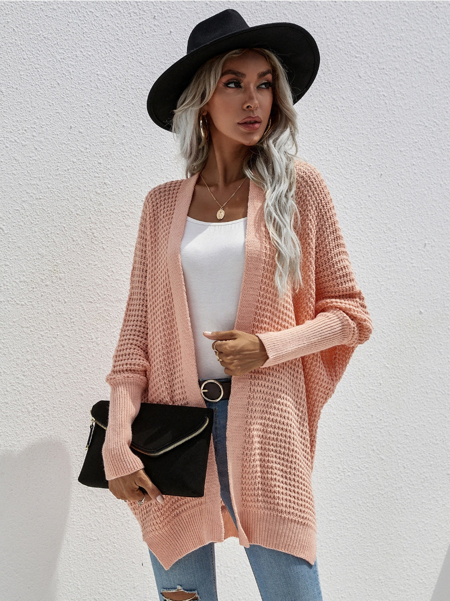 | Batwing-sleeve Open Knit Cardigan - Peach