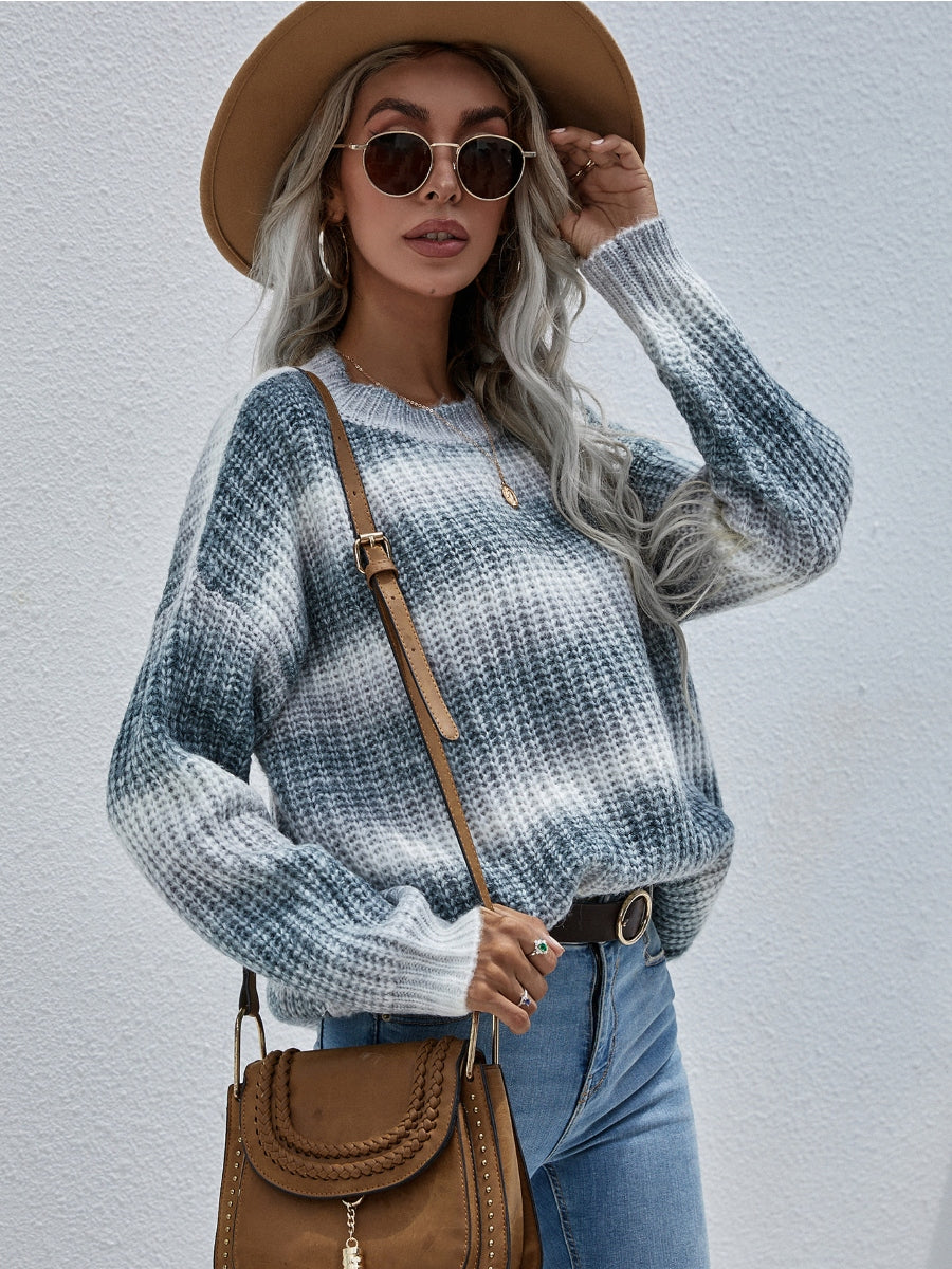 | Tie-dye Bat-sleeve Sweater - Grey