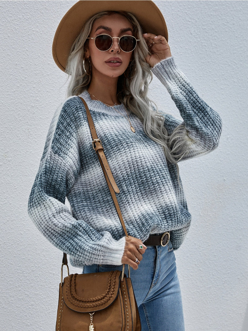 | Tie-dye Bat-sleeve Sweater - Grey