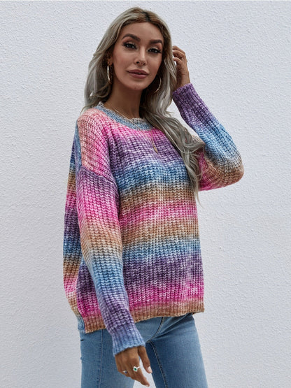 | Tie-dye Bat-sleeve Sweater - Pink