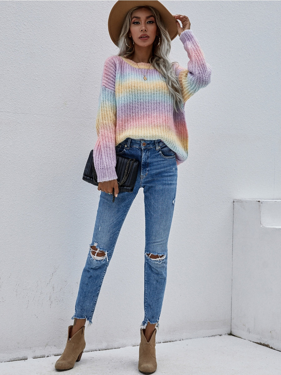 | Tie-dye Bat-sleeve Sweater - Lilac