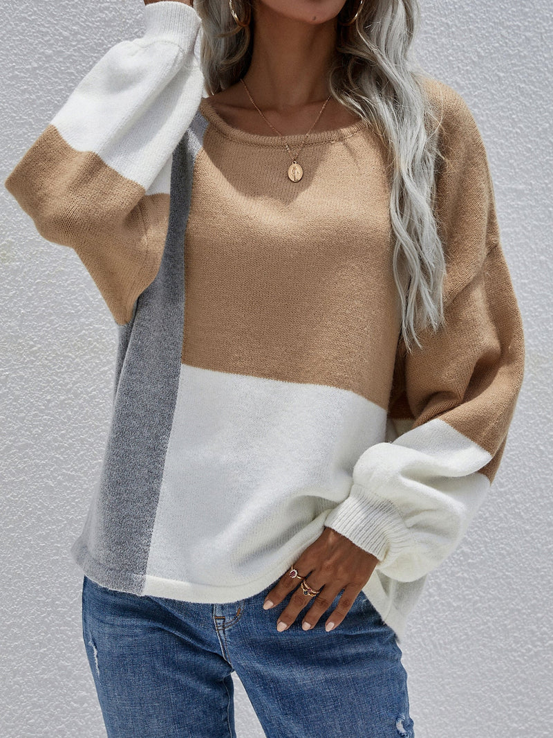| Color Block Pattern Knit Sweater