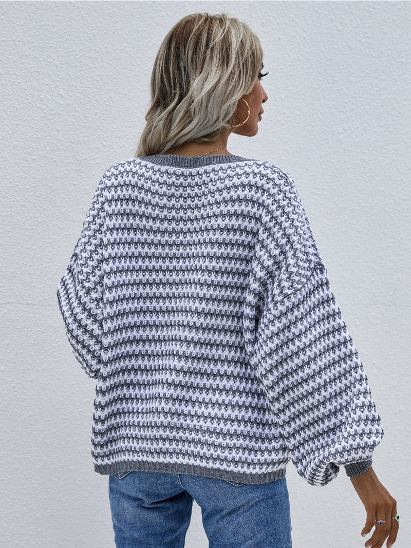 | Puff Sleeve V-neck Sweater - Grey