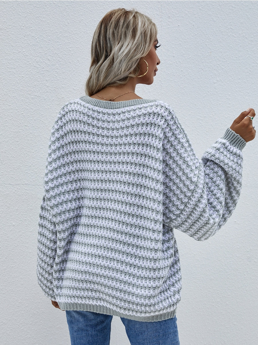 | Puff Sleeve V-neck Sweater - Smoke