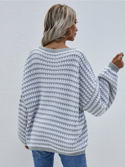 | Puff Sleeve V-neck Sweater - Smoke