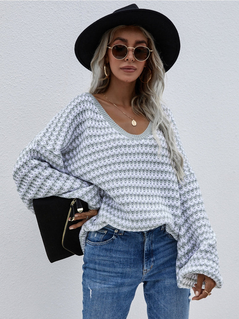 | Puff Sleeve V-neck Sweater - Smoke
