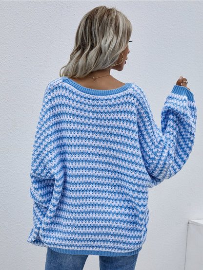 | Puff Sleeve V-neck Sweater - Blue