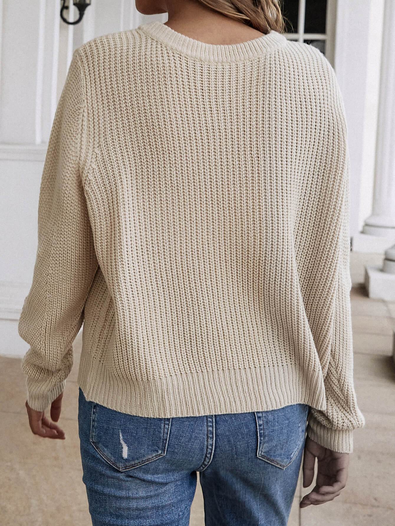 | Front and Back Wearable Knit Cardigan - Beige