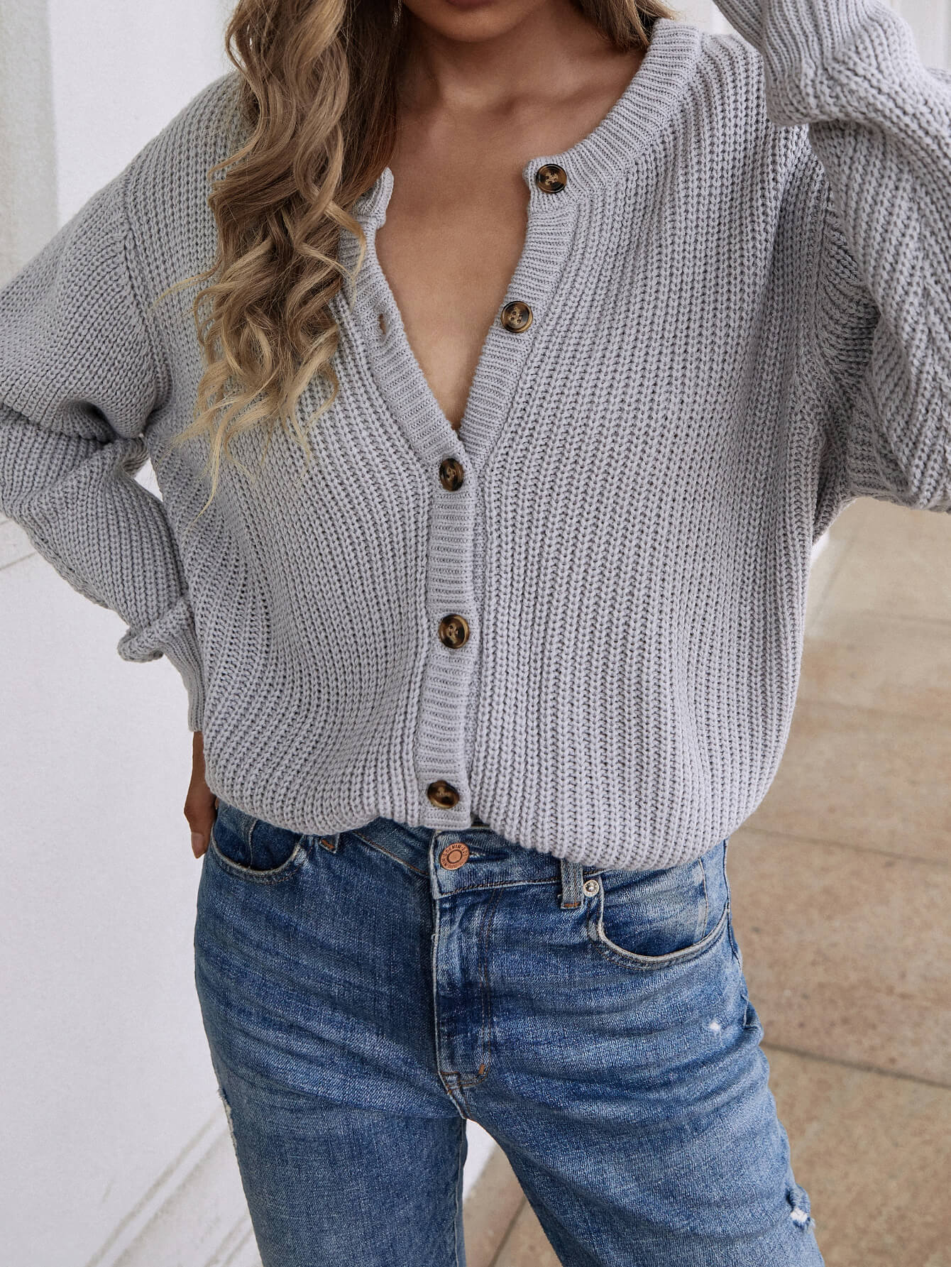 | Front and Back Wearable Knit Cardigan - Grey