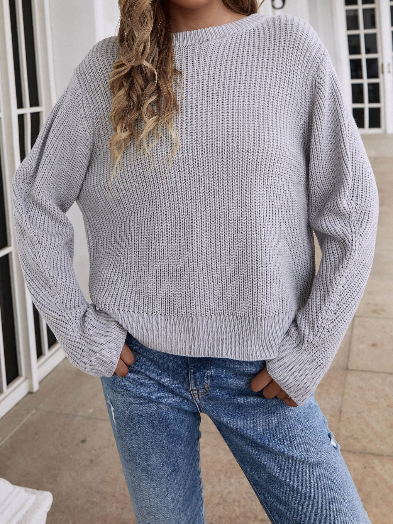 | Front and Back Wearable Knit Cardigan - Grey