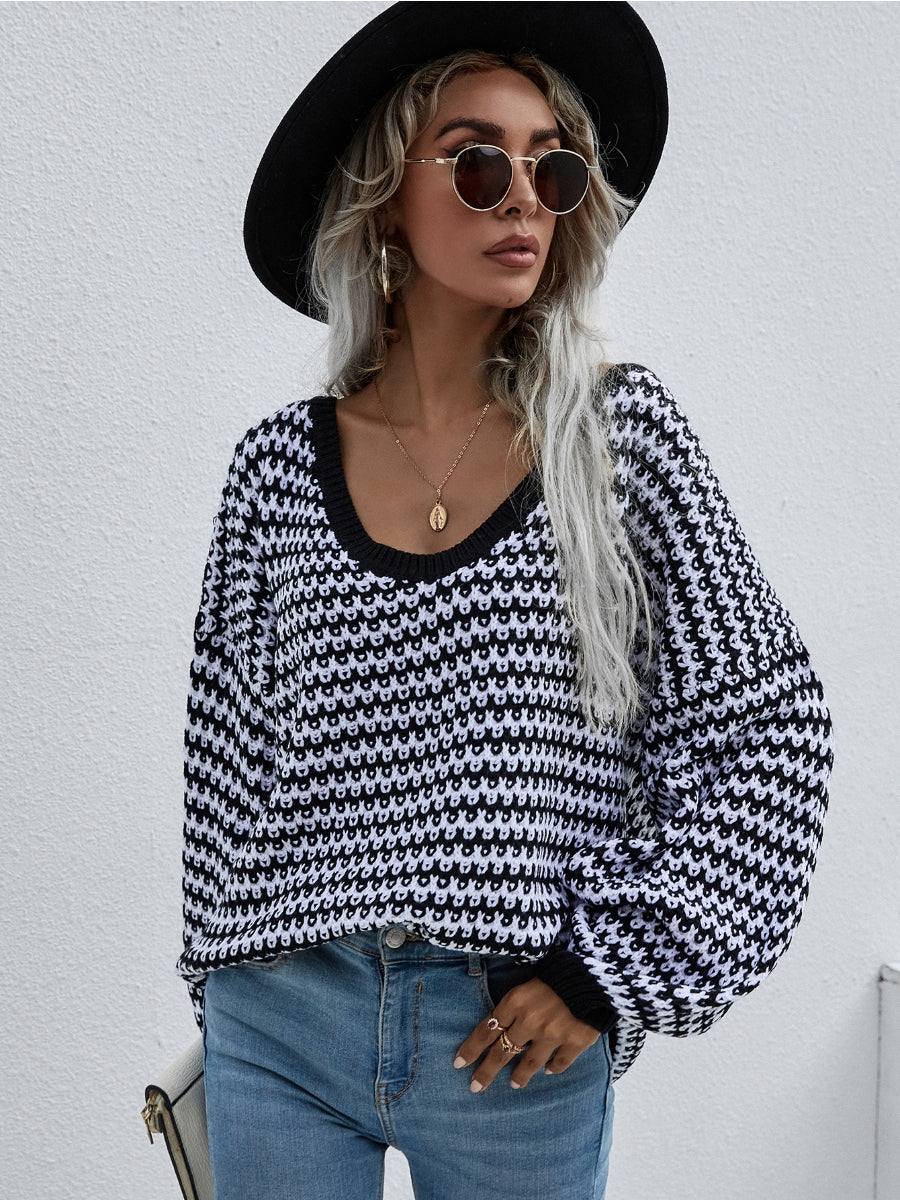 | Puff Sleeve V-neck Sweater - Black
