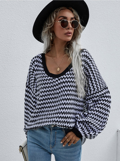 | Puff Sleeve V-neck Sweater - Black
