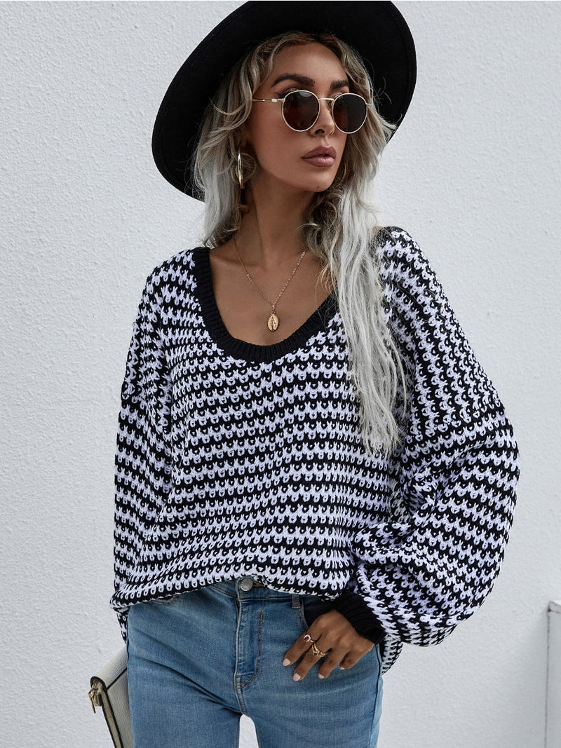 | Puff Sleeve V-neck Sweater - Black