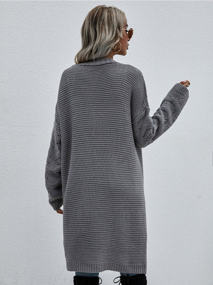 | Braid Open Knit Long Cardigan - Grey