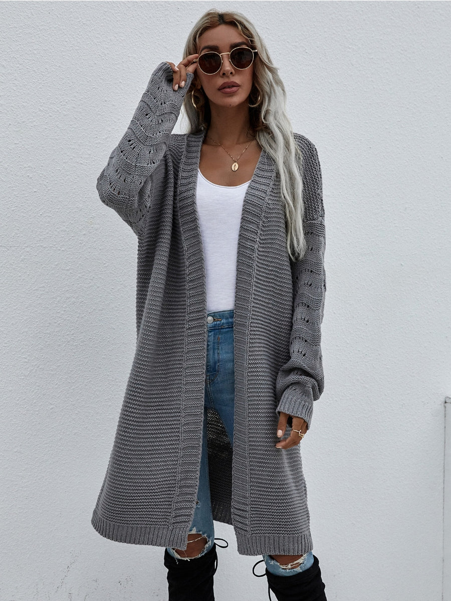 | Braid Open Knit Long Cardigan - Grey