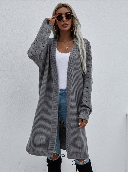 | Braid Open Knit Long Cardigan - Grey