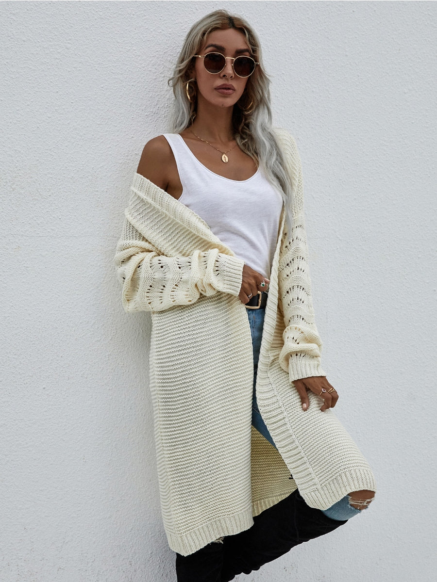 | Braid Open Knit Long Cardigan - Cream
