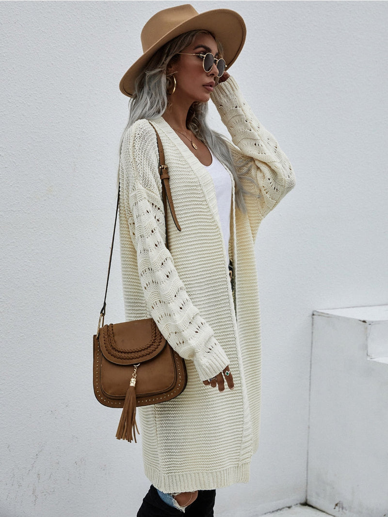 | Braid Open Knit Long Cardigan - Cream
