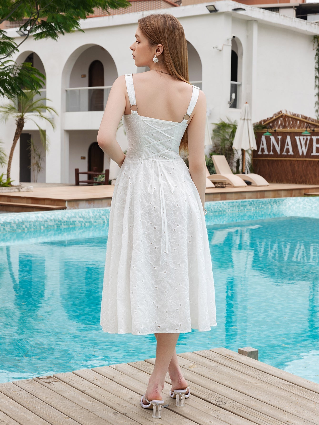 Jacquard V-neck Tie Back Midi Dress