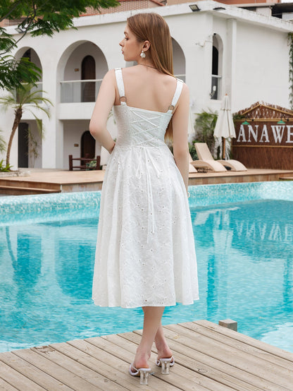 Jacquard V-neck Tie Back Midi Dress