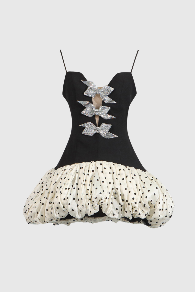 Jamara Bow Embellished Puff Dot Mini Dress