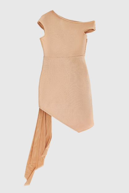 Janett One Shoulder Embellished Mini Dress - Khaki