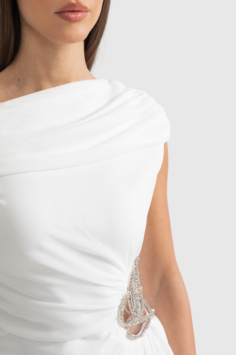 Janett One Shoulder Embellished Mini Dress - White