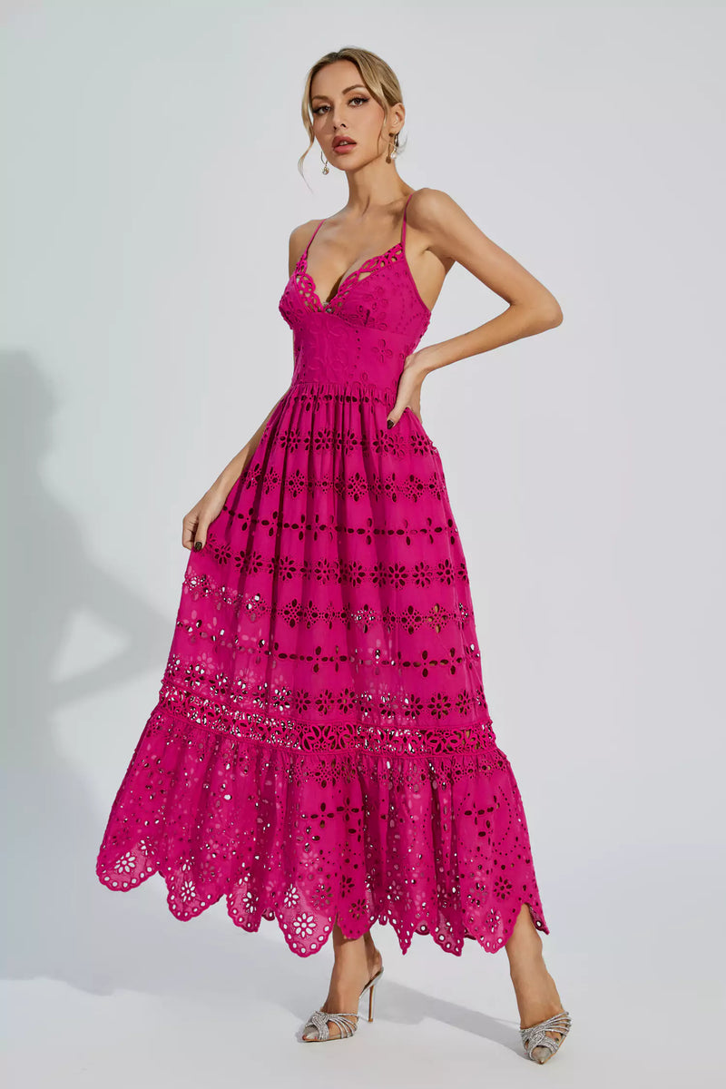 Jaylah Rose Red Lace Slip Maxi Dress