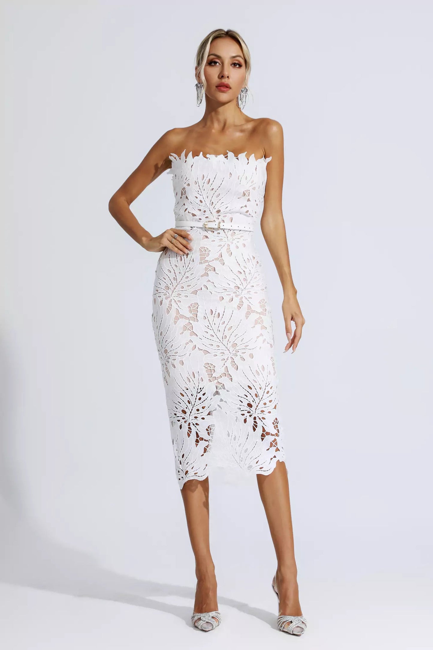 Jazlyn White Lace Midi Dress