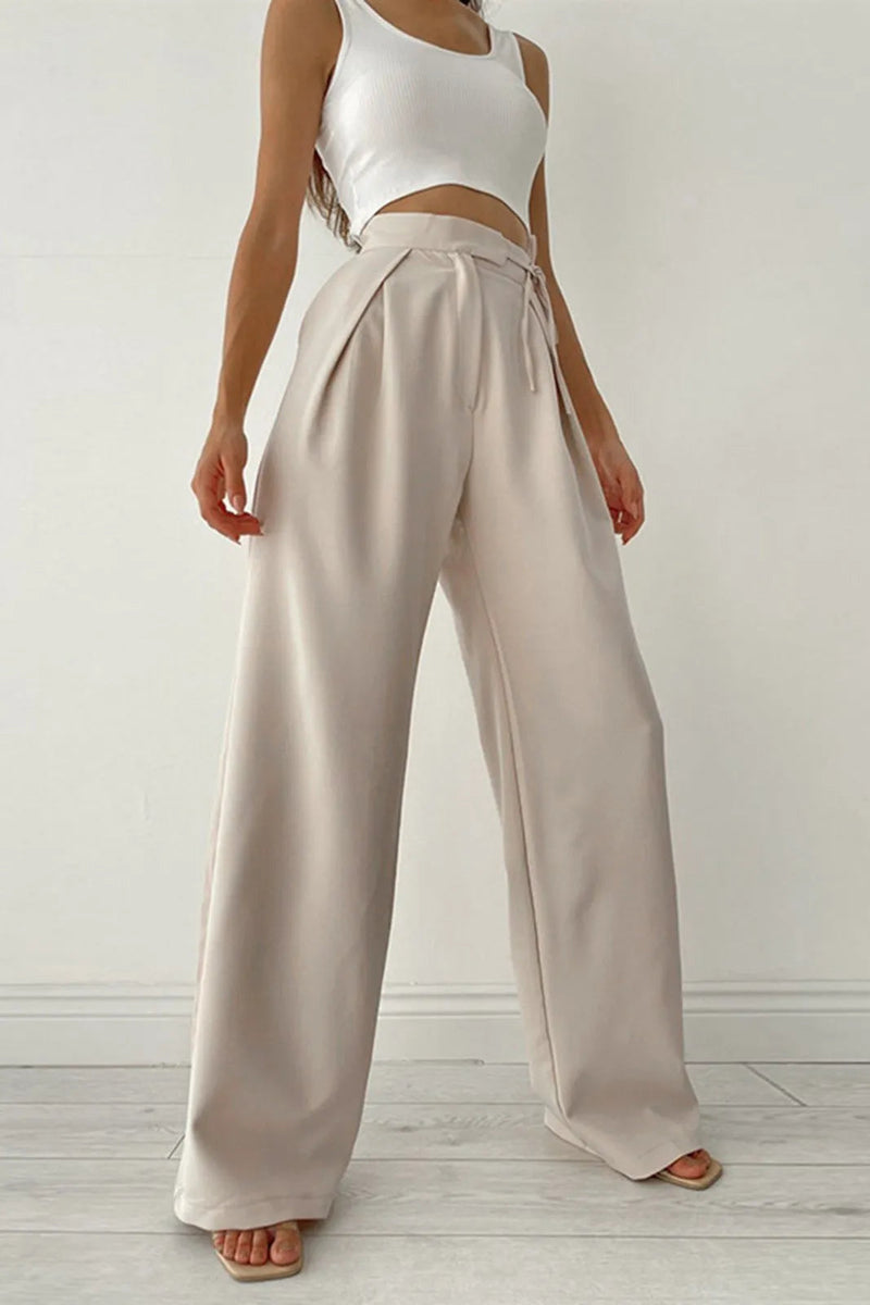 Juno Beige Palazzo Tied Wide Leg Pants