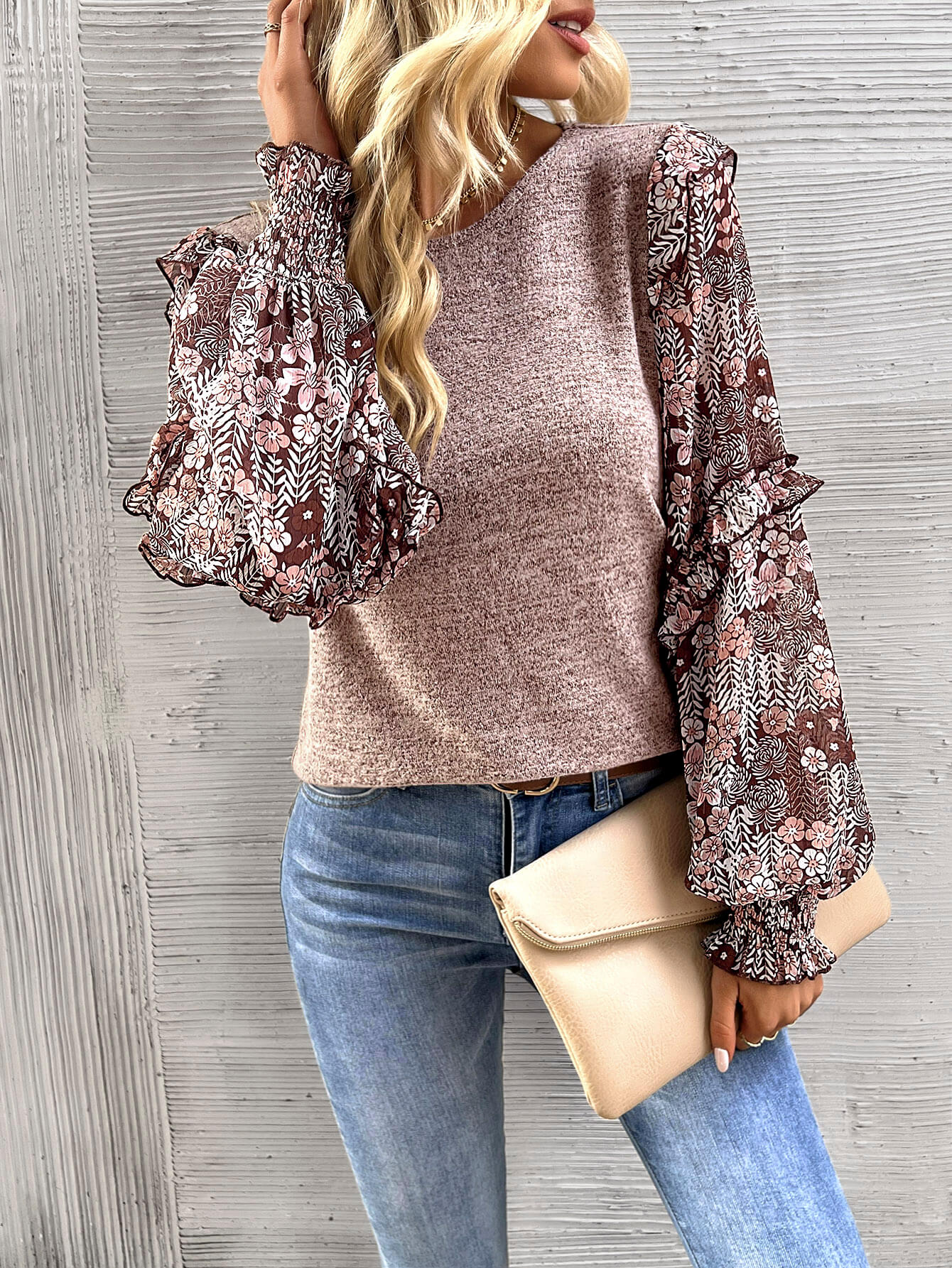 Hairos Contrast Blouse Sweater - Beige