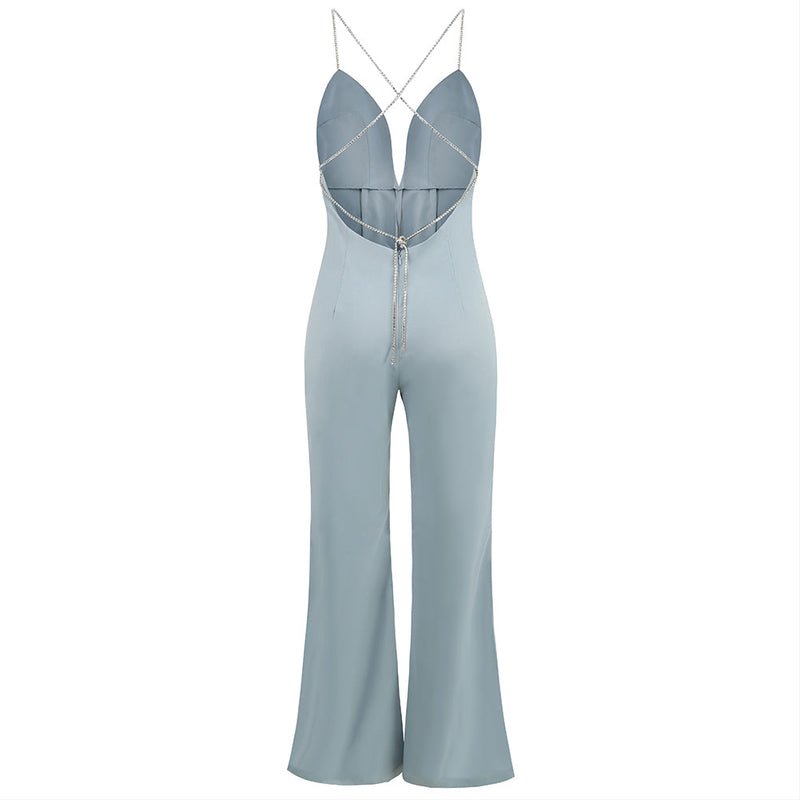 Strappy Sleeveless Drill Chain Bodycon Jumpsuit