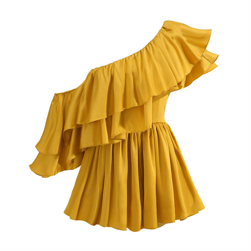 One Shoulder Short Sleeve Frill Bodycon Jumpsuit